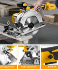 Pro Grade 5 1 2 Inch Cordless Circular Saw With Brushless Motor And 6500 Rpm showing depth and angle adjustment features.