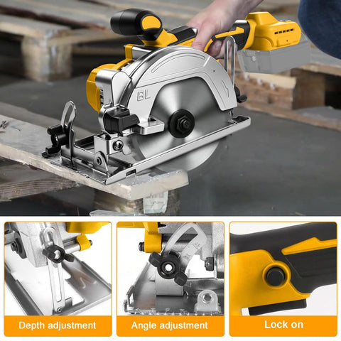 Pro Grade 5 1 2 Inch Cordless Circular Saw With Brushless Motor And 6500 Rpm showing depth and angle adjustment features.