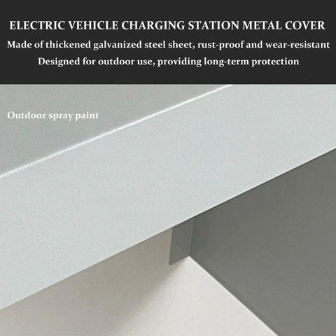 Universal EV Charger Cover With Wall Mount Hardshell Enclosure And Sloping Waterproof Canopy for tough as nails protection, showing galvanized steel construction and outdoor design.