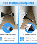 Magnetic Door Stop 2 Pack Heavy Duty Stainless Steel No Drill Installation showing installation options with soft catch buffer