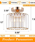 Semi Flush Mount Crystal Chandelier Gold Finish Ceiling Light Fixture For Living Room Bedroom Hallway Bathroom Kitchen Entryway Small Close To Ceiling Dope Chic Decor with dimensions 8.66 x 7.68 in shown