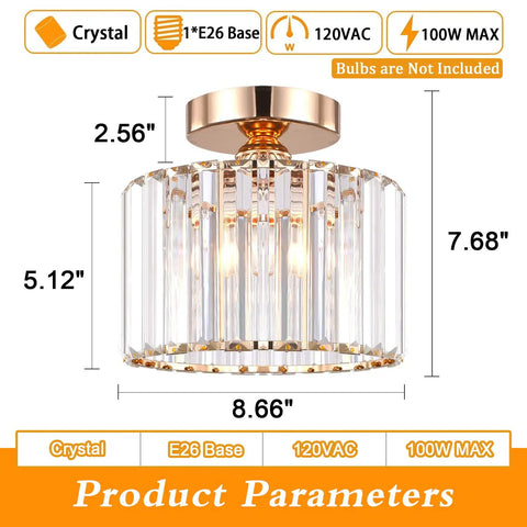 Semi Flush Mount Crystal Chandelier Gold Finish Ceiling Light Fixture For Living Room Bedroom Hallway Bathroom Kitchen Entryway Small Close To Ceiling Dope Chic Decor with dimensions 8.66 x 7.68 in shown