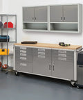 UltraHD Rolling Workbench Granite Finish With Locking 2 Door Cabinet Full Width Shelf 11 Drawers Fingerprint Resistant Stainless Steel Doors