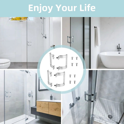 Heavy Duty Chrome Plated Shower Door Handle Replacement Set with mounting hardware, designed for smooth sliding and swinging glass doors.