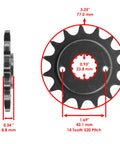 All In One Heavy Duty Drive Chain And Front And Rear Sprockets Kit For Kawasaki Ninja 250R EX250F 1988 2007, 14T front sprocket dimensions