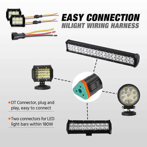 3 Pin DT Electrical Connector Kit 16AWG Waterproof Plug and Play With Heat Shrink Butt Terminals illustration with LED lights