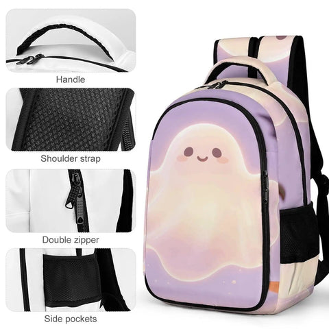 Dope Spooky Ghost Jack O Lantern Printed Unisex Backpack With Large Capacity And Durable Polyester, showing ghost design