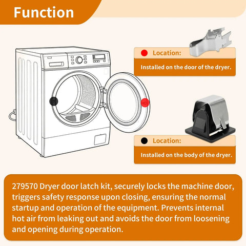 Diagram showing installation of 2 Pairs 279570 Dryer Door Latch Kit Replaces 279570VP 291949 Fits Most Major Dryers