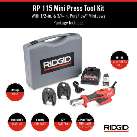 Dope Mini Press Tool Kit For One Half Inch To Three Quarter Inch PureFlow Jaws With Carrying Case Red Compact Hydraulic Press