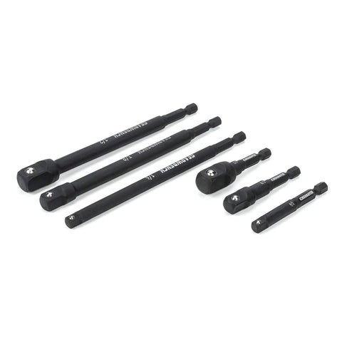 Six Piece One Quarter Inch Drive Hex Shank Impact Socket Extensions Set With One Quarter, Three Eighths And One Half Inch Drive Sizes