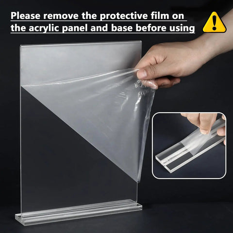 Double Sided Acrylic Sign Holder Eight And A Half By Eleven Inches Two Pack Table Top Display Stand clear film removal
