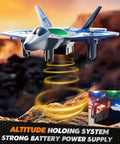 Mini Stunt RC Plane Drone With LED Lights, 2.4GHz Remote shown in flight with altitude hold and glowing LED lights
