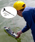Child with RC boat featuring Beefed Up RC Boat Drive Shaft Propeller Kit With 300mm Shaft 250mm Sleeve And 36mm Prop showcased in inset.