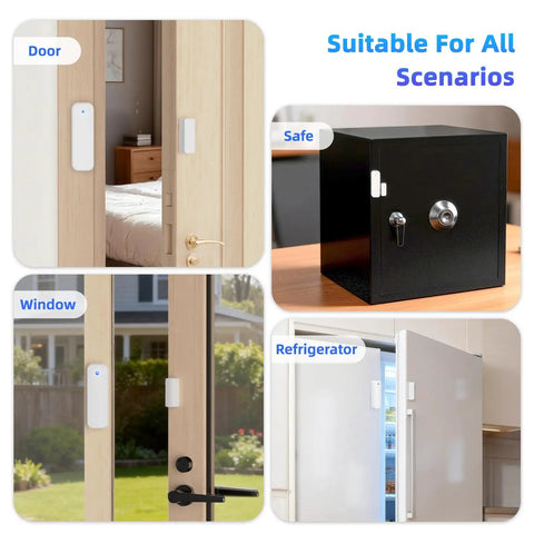 WiFi Door Sensor Chime For Smart Home Open Alert And Window Sensor Real Time App Alerts From Tuya Smart Life Perfect For Child Safety And Dementia Care Loud Chime With Five Volume Levels For Home Or Biz on door, window, safe, refrigerator