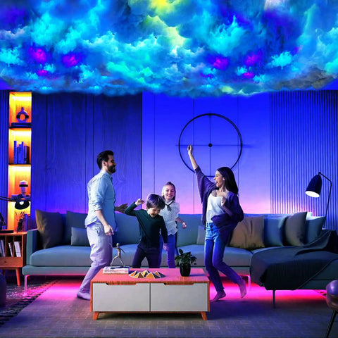 Thundercloud LED Cloud Light With 16 Feet Cord, Multicolor RGB Atmosphere Lamp in vibrant living room setting