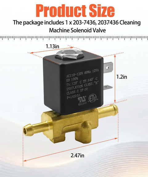 Solenoid Valve Replacement For Big Green Cleaning Machine Carpet Extractor Fits 2037436 OEM Style Replacement Part, 1.13x1.2x2.47in