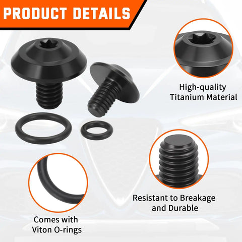 Upgraded Titanium Coolant Bleeder Screw Kit With O Ring In Black Finish For Alfa Romeo Giulia Stelvio 2.0T 2.2 JTDm And 2.9L Twin Turbo V6 Engines Easy Install Durable Metal Hardware For A Leak Free Cooling System focus on screws and O-ring details.
