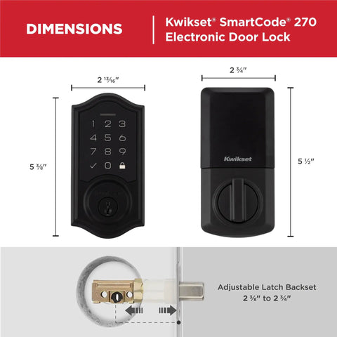No Sweat Keyless Entry Touchpad Electronic Deadbolt Door Lock With Rock Solid Grade 2 Certified Security And Slick Capetown Finish dimensions illustration