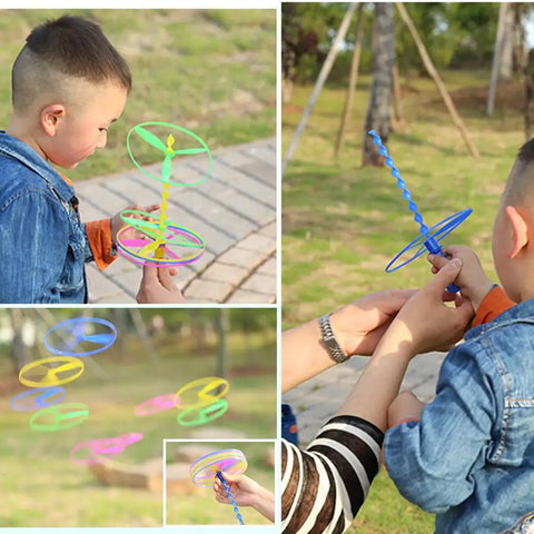 Children playing with 40 Sets Outdoor Flying Discs With Launchers For Kids, Dragonfly Disc Flyers, assorted colors
