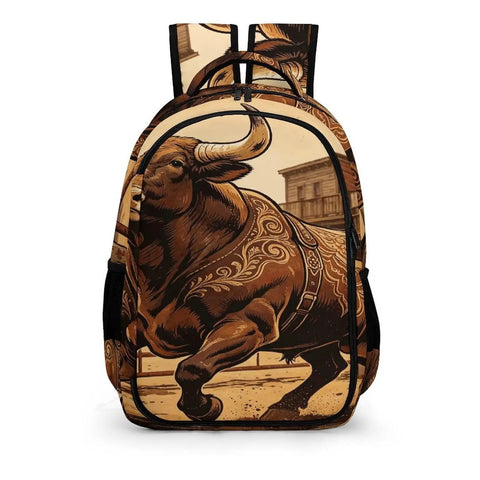 Old Town Ox Printed Unisex Backpack With Large Capacity, Durable Polyester Daypack for School or Travel, ox design