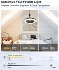 No Wiring Easy Install Ceiling Fan With Light Remote Control Dimmable LED 3 Color Temperatures From 3000K To 6500K Screw In Design Fits Standard E26 E27 Socket Bright Ambient Light And Strong Breeze For Bedroom Kitchen Closet displayed in bedroom.