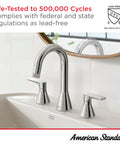Colony Pro Single Handle Bathroom Faucet With 1.2 GPM Flow Polished Chrome in sink setup with round mirror background