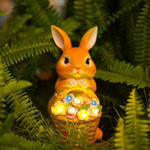 Outdoor Garden Solar Rabbit Light Statue With Lit LED Lighting Hand Painted Resin Bunny Decor For Patio Lawn Indoor And Outdoor Use Easter Gift Real Rabbit Collection in foliage