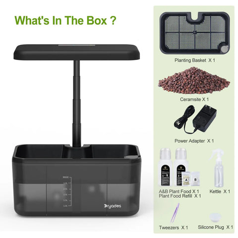 Indoor Herb Garden Kit With Hydroponic System, LED Grow Light, Quiet Water Pump, Clear 4.5L Tank, components displayed