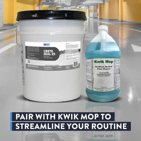 Next Level Concrete Sealant Brings Badass High Gloss Protection For Waterproofing Brick Terrazzo, shown with Kwik Mop cleaner.