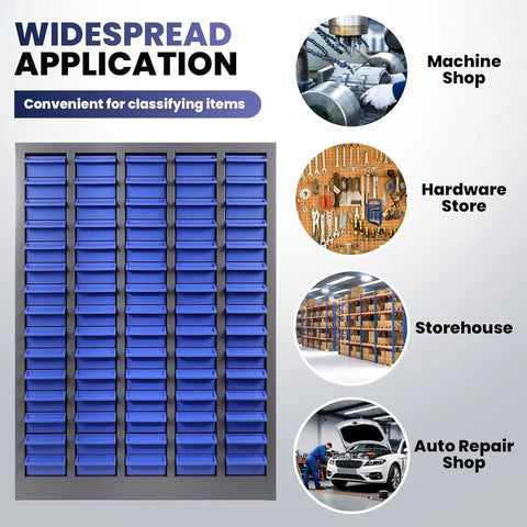 Garage-Grade 75-Drawer Nut and Bolt Organizer Cabinet with ABS Drawers, 36 Inch High, 26 Inch Deep, 9 Inch Wide Hardware Storage, Adjustable Shelves and Label System for Workshop, Lab, and Home Garage Tool Storage, blue drawers