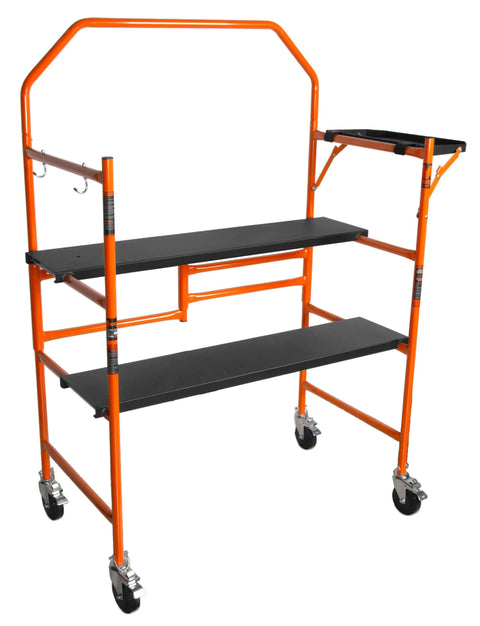 Built Different 4 Foot Portable Rolling Scaffolding Platform With 500 Pound Capacity And Tight Locking Casters features a three-tier design.