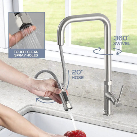 Pull Down Kitchen Faucet With Dual Function Spray Head Single Handle Deck Plate Included Fits 1 Or 3 Hole Sinks Brushed Nickel Finish