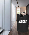 Black 160L XXL Collapsible Laundry Basket With Aluminum Handle And Soft Grip Waterproof 600D in modern hallway.