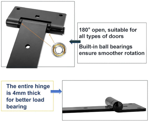 12 Inch Heavy Duty T Strap Gate Hinges For Barn Fence And Shed Doors 180 Degree Swing 4mm Industrial Steel Black Wrought Hardware