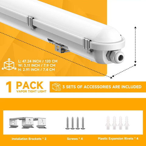 4 Foot LED Vapor Tight Shop Light With Adjustable Power And CCT 7800 Lumens IP65 Waterproof And Dustproof ETL Listed