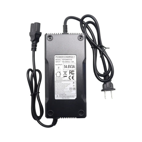 54.6V 3A To 48V 3A AC Adapter Charger With 3 Hole Plug Supply Cord, 144W Output, 100-240V Input, Replacement For 48V Li Ion Battery Up To 20Ah, Featuring Short Circuit Protection, Over Current Protection, And Over Voltage Protection