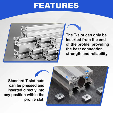 Hella Durable M5 Sliding T Nuts Bulk Pack For 20x20 Aluminum Extrusion Profiles showing T-slot features and insert method.