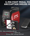 Tig Welding Foot Pedal With Remote Amp Control, 5 Pin, 10 Foot Cable, Compatible With MIG205 MP Aluminum Welders shown next to machine
