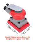 Heavy Duty Pneumatic Random Orbital Sander Paired With A Slick Air Powered Palm Polisher, showing compact design and dimensions.