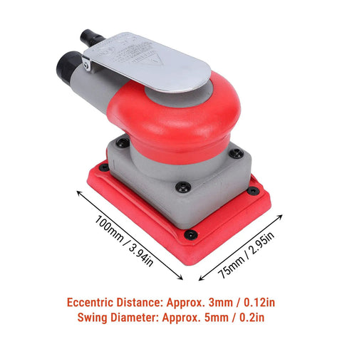 Heavy Duty Pneumatic Random Orbital Sander Paired With A Slick Air Powered Palm Polisher, showing compact design and dimensions.