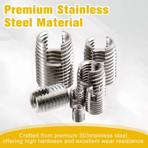 50 Piece Stainless Steel Threaded Inserts Set For Metal Wood Plastic M3 To M12 Self Tapping Helical Coil Thread Repair Inserts Kit With Storage Case For DIY Repairs Furniture Machinery And General Metalworks, 303 stainless steel inserts
