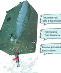 Collapsible Outdoor Water Storage Bag For Garden Farm And Livestock Use, Green PVC Water Bladder Tank with water droplets
