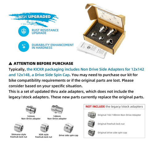 Beefy Stainless Steel Thru Axle Adapter Kit For Wahoo KICKR Core And KICKR V4 And Newer Models 2025 Upgrade box contents