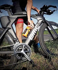 Cyclist with Triangle Bicycle Frame Bag Ride Ready For MTB And Road Bikes Lightweight Carbon Fabric Pouch with Universal Mounting Straps.