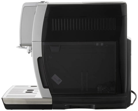 Side view of Dinamica Fully Automatic Coffee And Espresso Machine With Premium Adjustable Frother And Iced Coffee Recipe Stainless Steel Finish