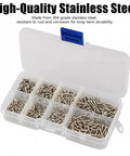 Eight Hundred Piece M2 304 Grade Stainless Steel Screws Assortment Kit With Phillips Head in clear storage box with compartments
