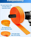 Ratchet Strap Winder Drill Attachment For Quick Tie Downs No Mess High Efficiency Strap Roller Organizer For Flatbeds Trailers Warehouses Garages Reduces Downtime And Hand Fatigue 1 Pack attached to drill with orange strap
