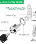 2 Pack Tool Box Lock With Keys 5/8 Inch Cabinet Lock Cam Lock Keyed Alike Set zinc alloy parts labeled for installation
