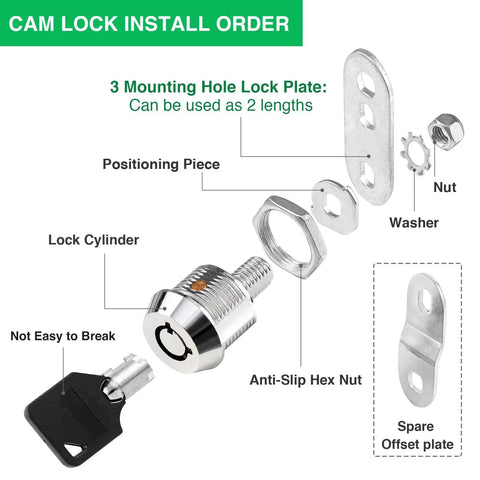 2 Pack Tool Box Lock With Keys 5/8 Inch Cabinet Lock Cam Lock Keyed Alike Set zinc alloy parts labeled for installation