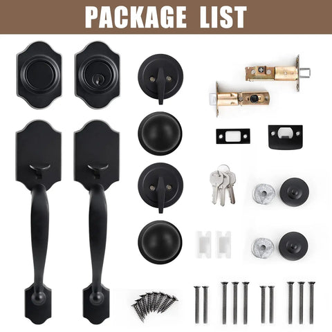 Beefy Matte Black Double Door Lock Set With Deadbolt And Dummy Front Handle Dope Door Hardware For Bedroom Or Living Room